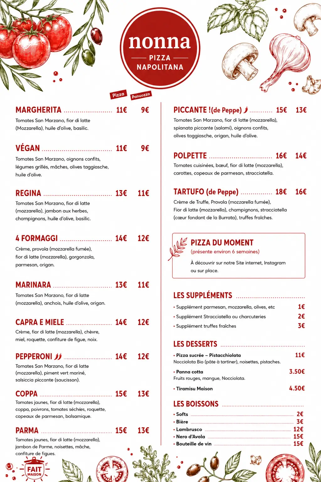 Carte menu Nonna Pizza Napolitana